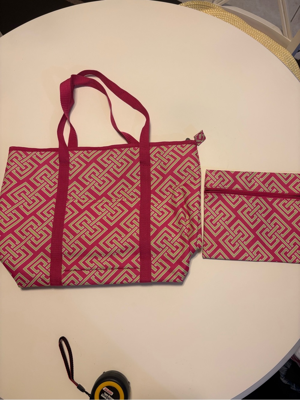 Pink Patterned Tote Bag with Matching Pouch - Brand new directions